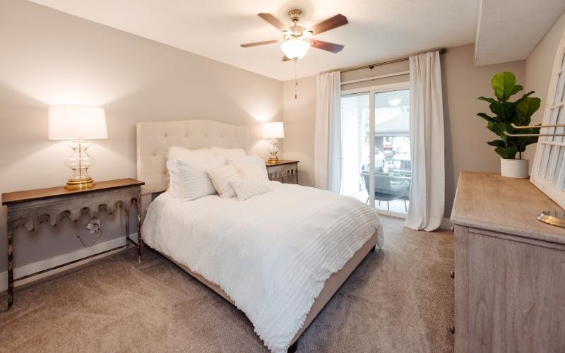 a bedroom with a large bed